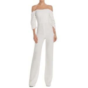 Black Halo Adriana off shoulder crepe material white jumpsuit size 0